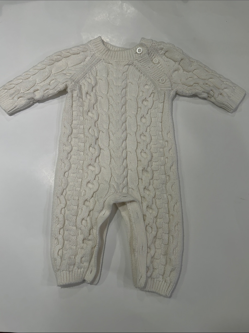 Hope & Henry Cream Cable Knit Baby One-Piece with Shoulder Buttons size 0-3 M